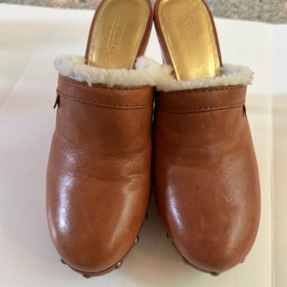 Coach shearling clogs